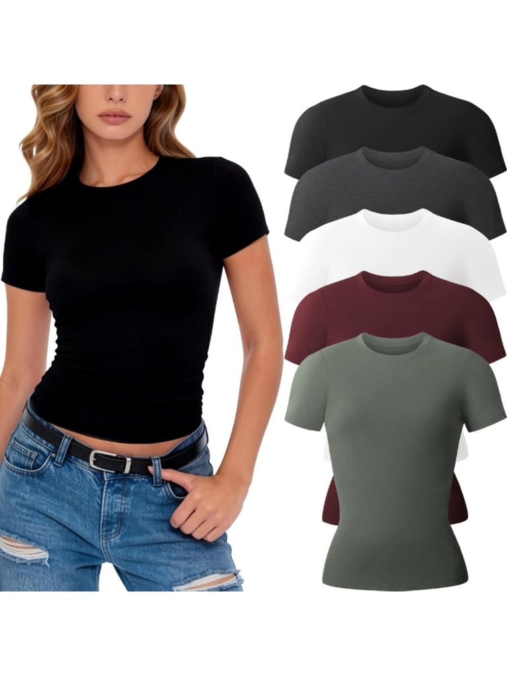 Women's Short Sleeve Workout Tops - 3/5 Pack Basic Tees for Activewear & Casual